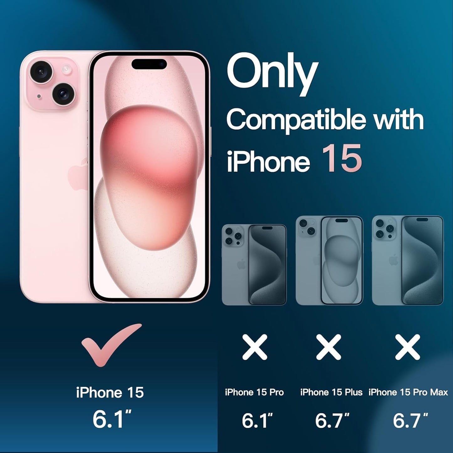 JETech 5 in 1 iPhone 15 Case with Tempered Glass Protectors Pink