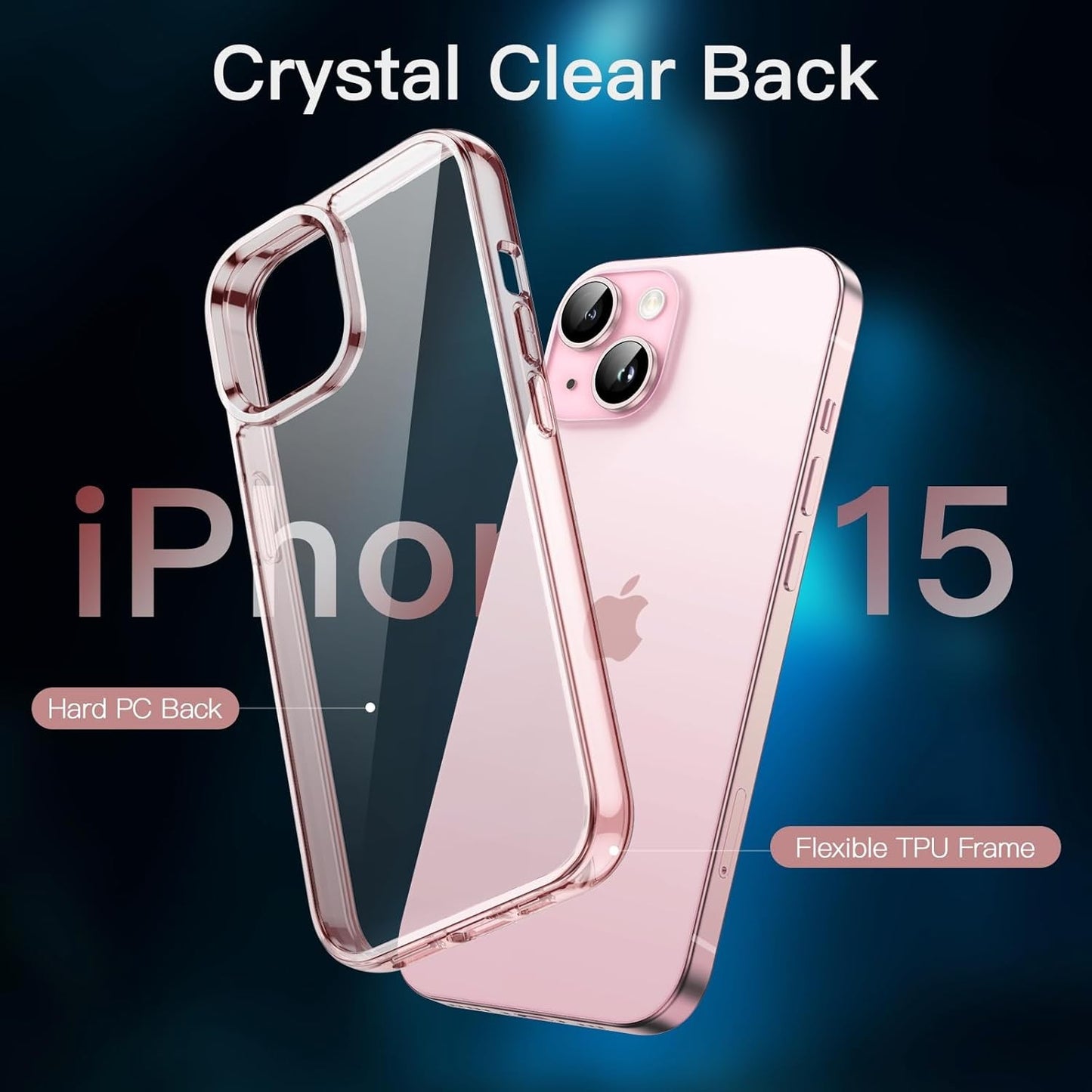 JETech 5 in 1 iPhone 15 Case with Tempered Glass Protectors Pink