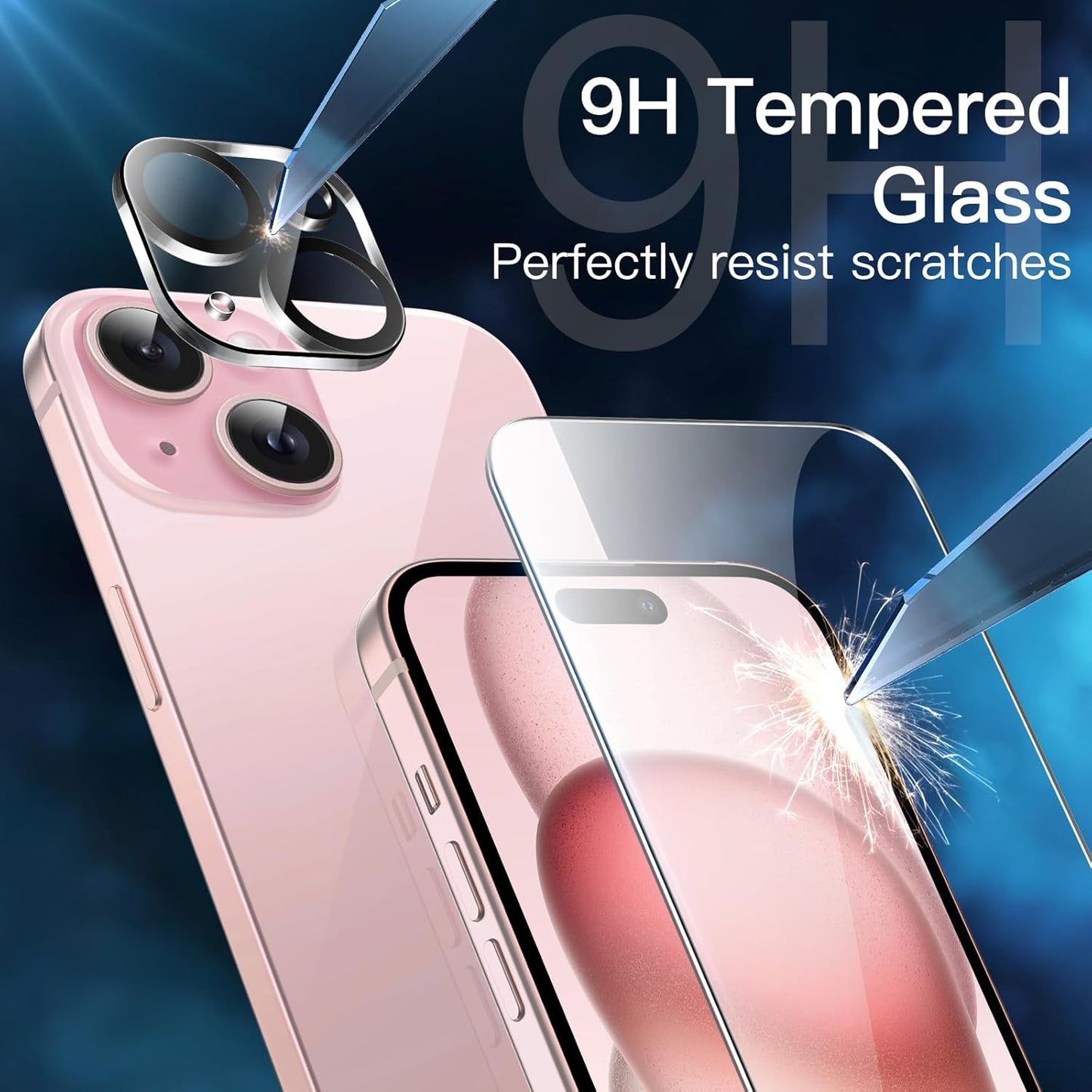 JETech 5 in 1 iPhone 15 Case with Tempered Glass Protectors Pink