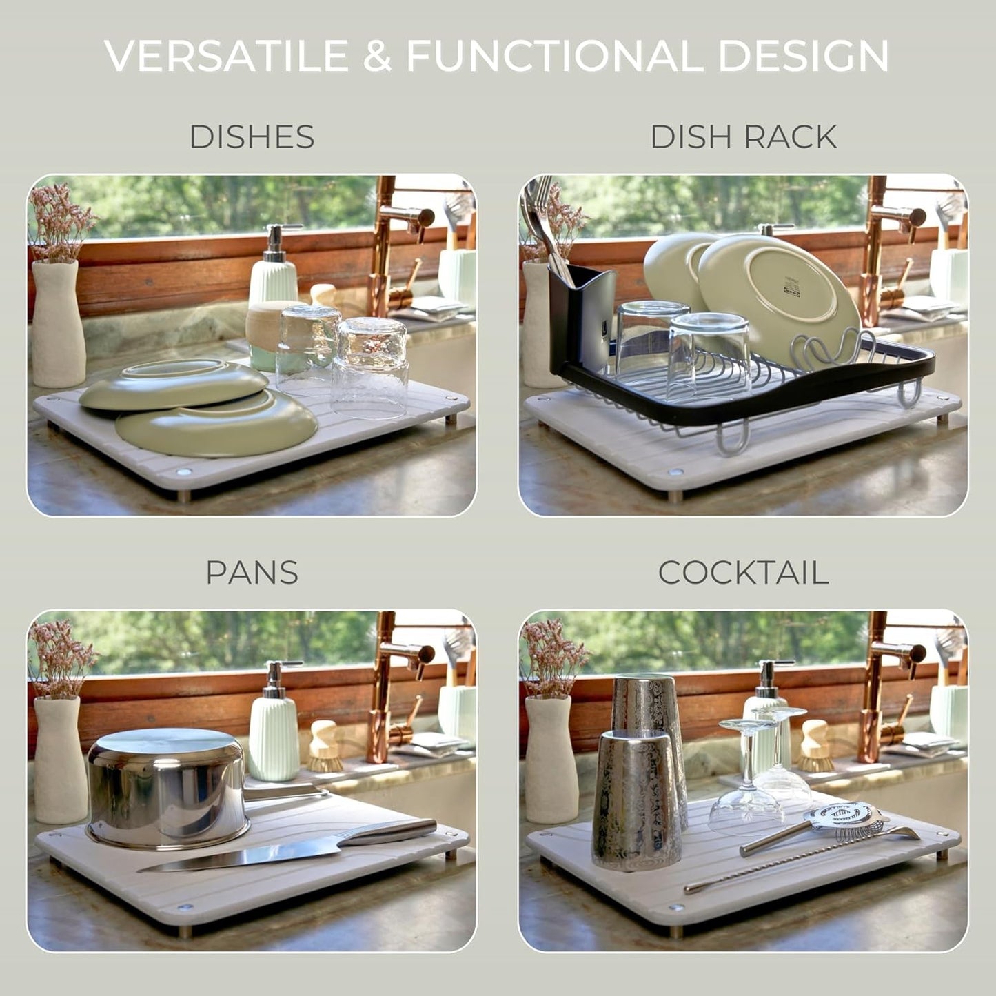 Natureva Stone Dish Drying Mat Super Absorbent Diatomite Slate Tide