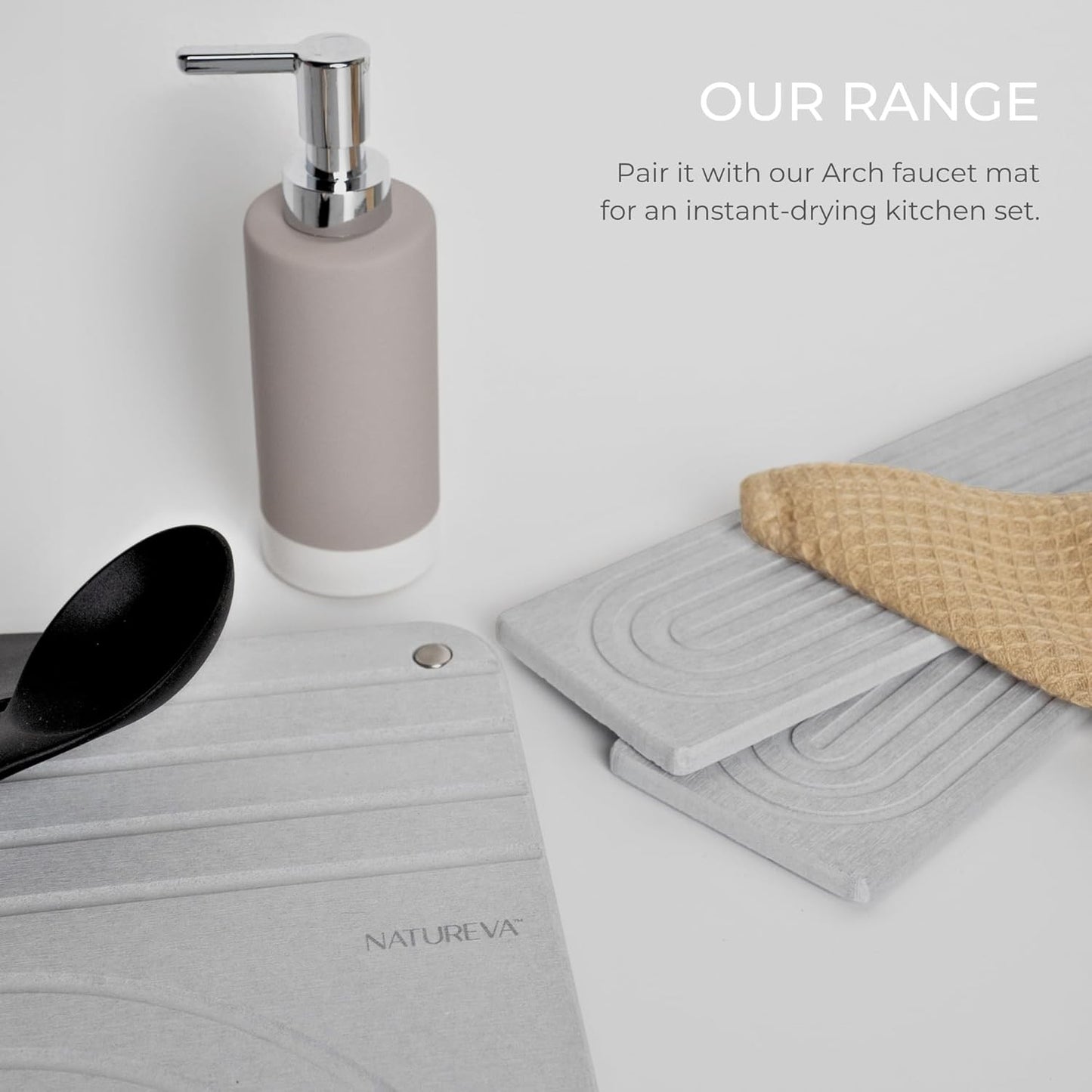 Natureva Stone Dish Drying Mat Super Absorbent Diatomite Slate Tide