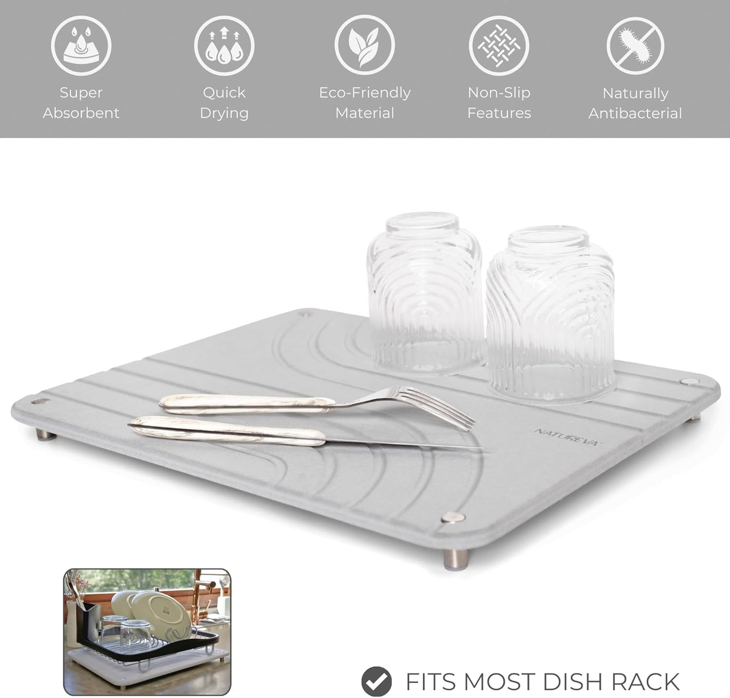 Natureva Stone Dish Drying Mat Super Absorbent Diatomite Slate Tide