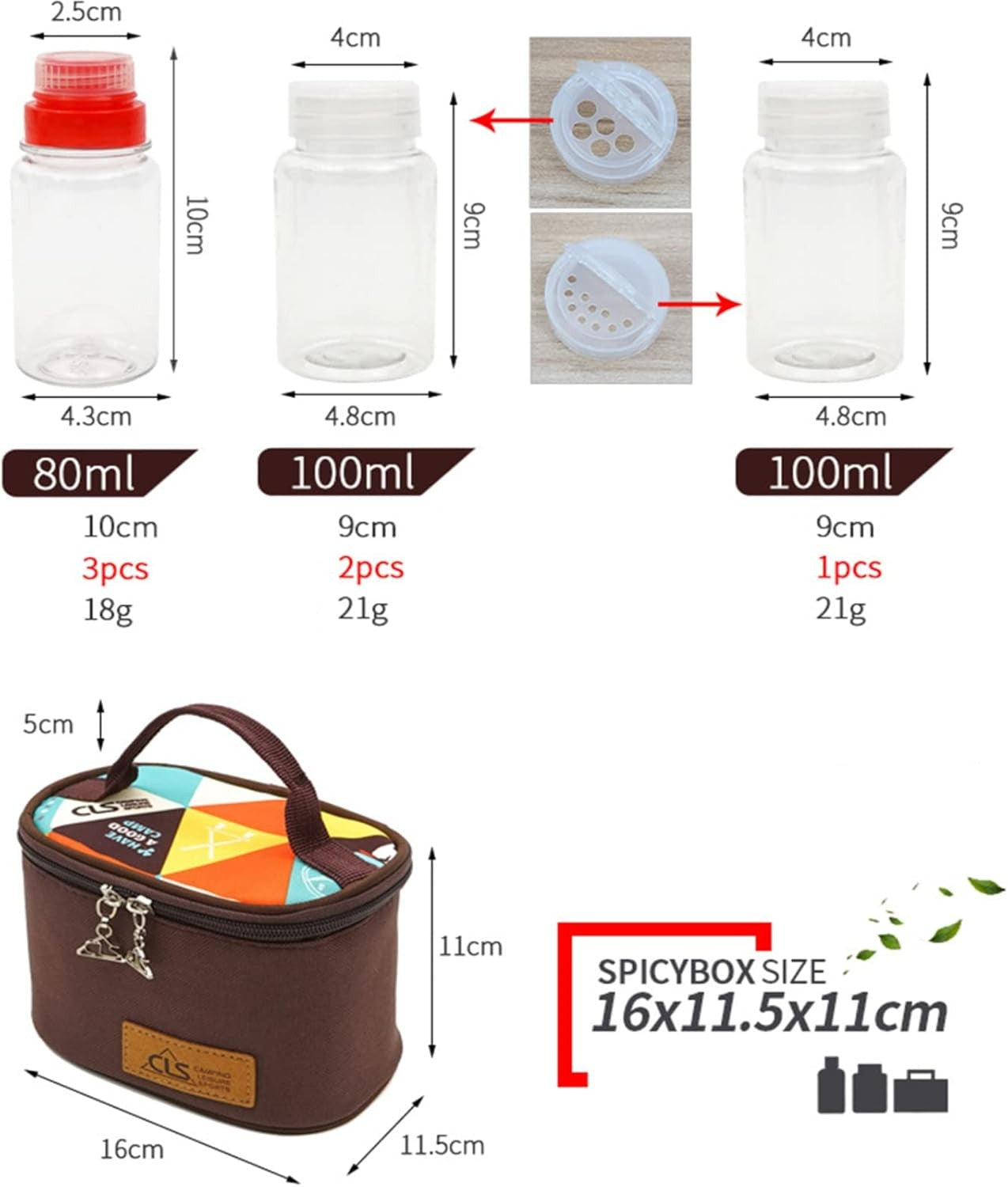 Joyeee Camping Spice Kit with 6 Plastic Bottles and Travel Bag
