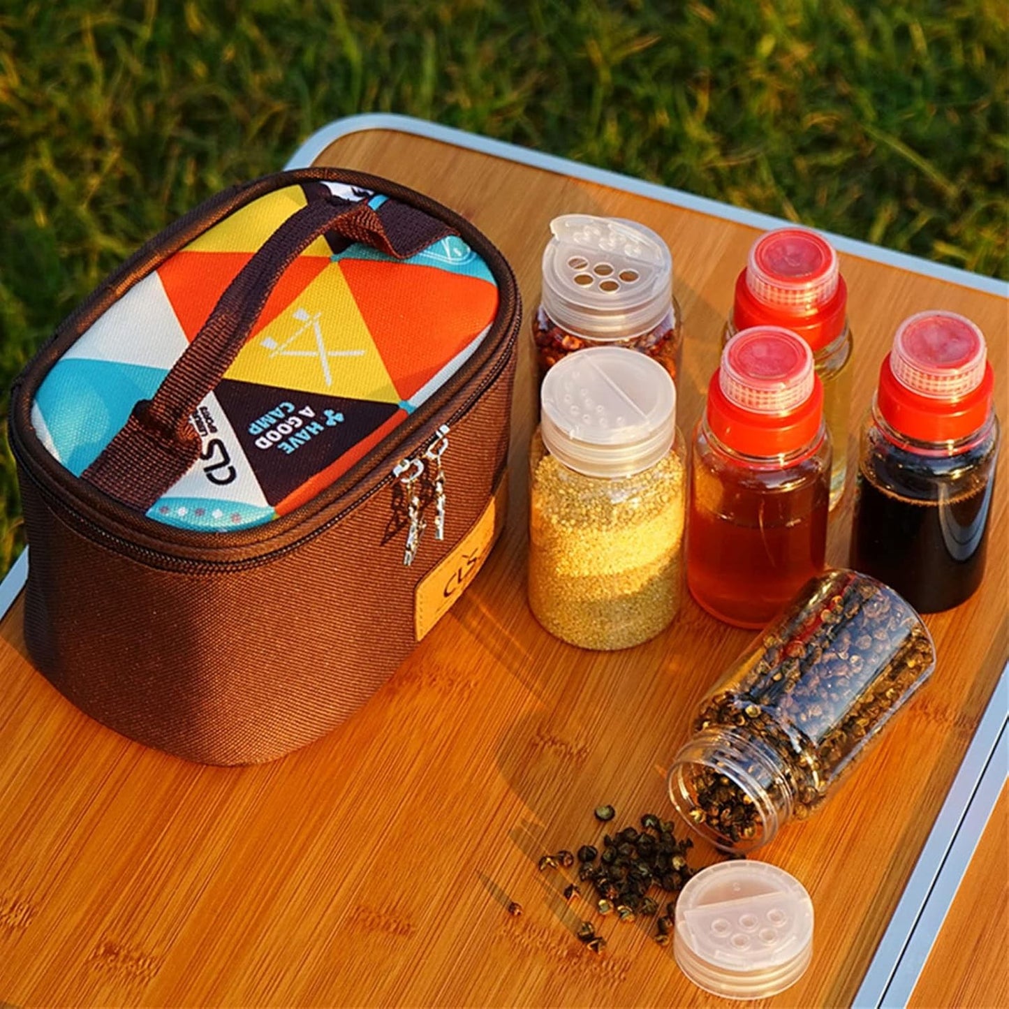 Joyeee Camping Spice Kit with 6 Plastic Bottles and Travel Bag