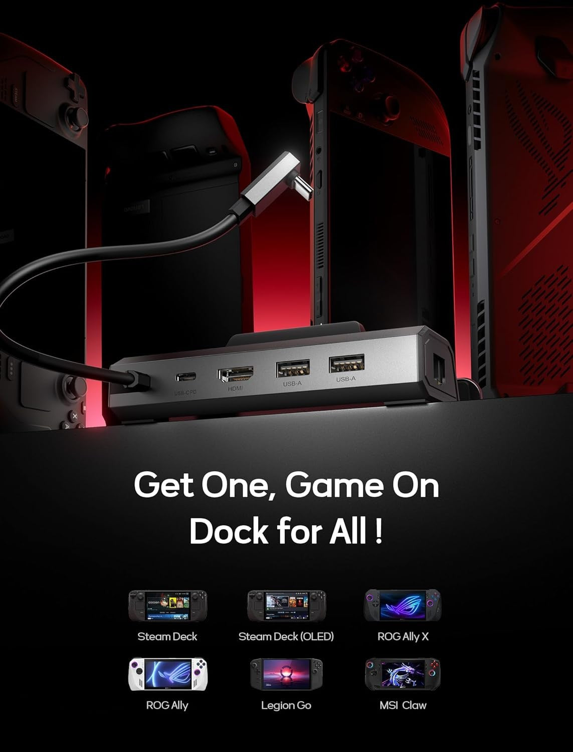 JSAUX 4K@120Hz Docking Station for Steam Deck with HDMI and USB Ports