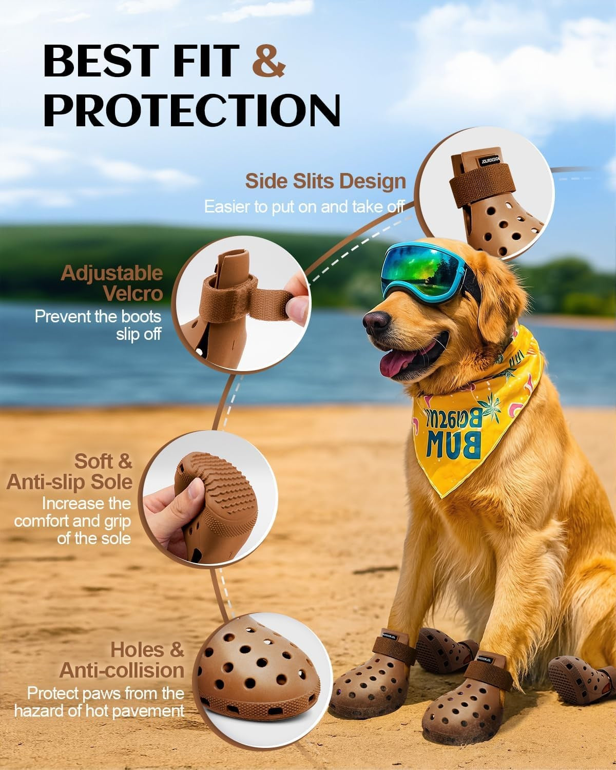 JoliR Design Waterproof Dog Shoes for Hot Pavement - Non-Slip Boots