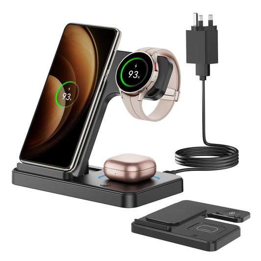 GEEKERA 3 in 1 Foldable Wireless Charger Station for Samsung Devices Black