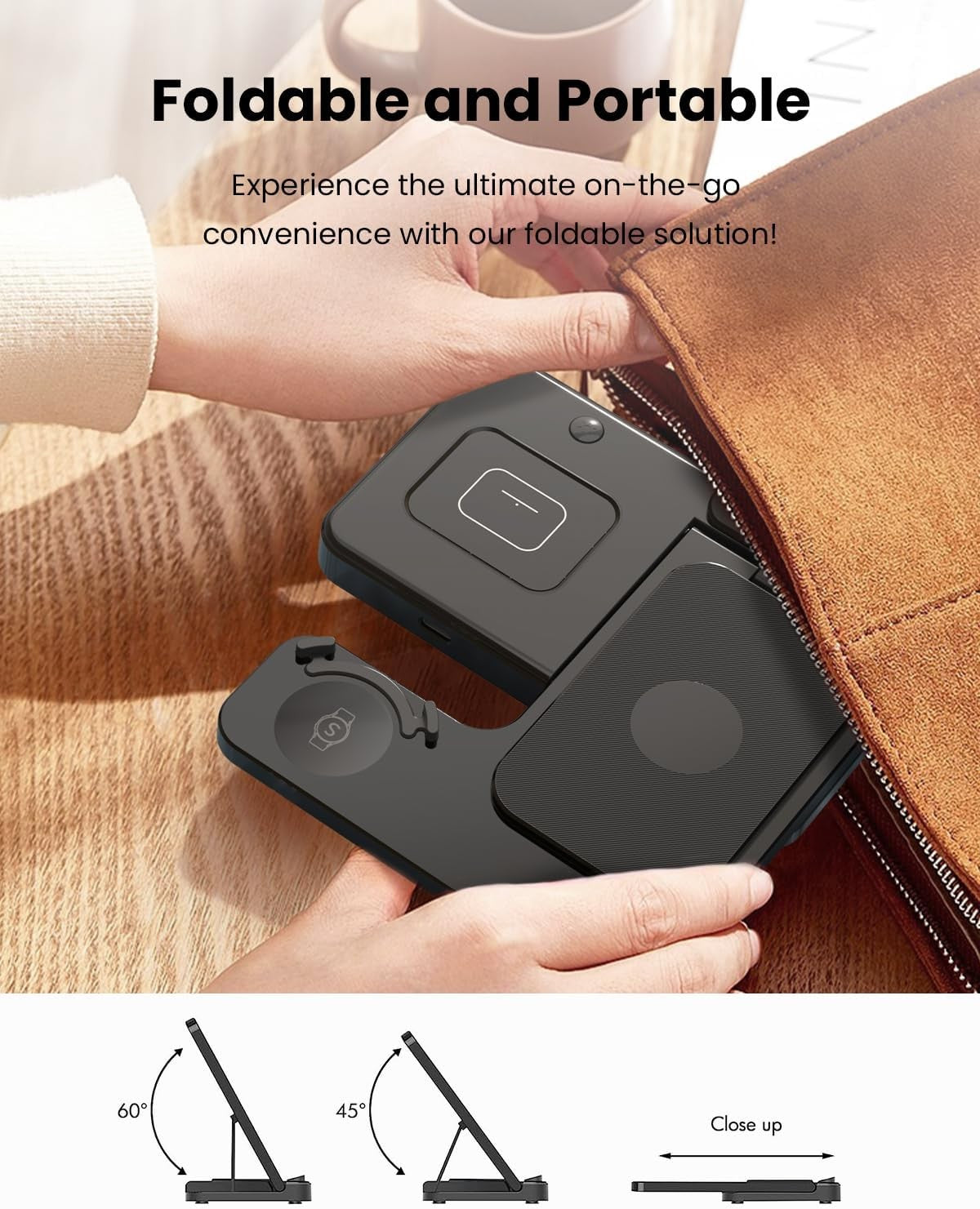 GEEKERA 3 in 1 Foldable Wireless Charger Station for Samsung Devices Black