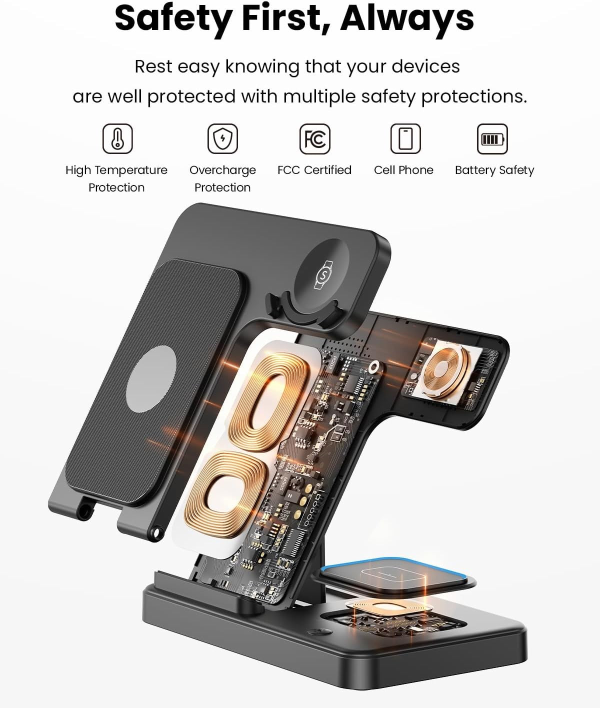 GEEKERA 3 in 1 Foldable Wireless Charger Station for Samsung Devices Black