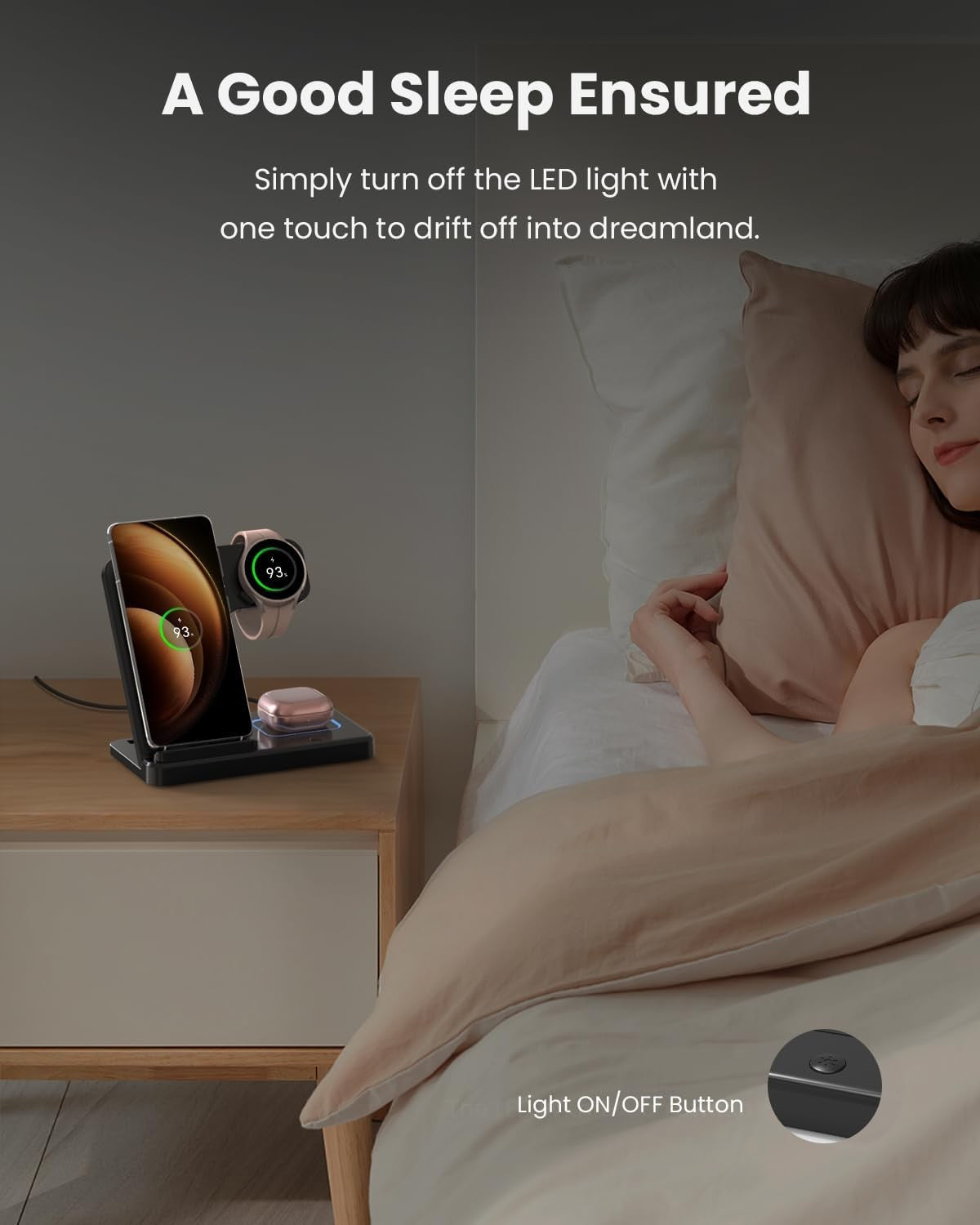 GEEKERA 3 in 1 Foldable Wireless Charger Station for Samsung Devices Black