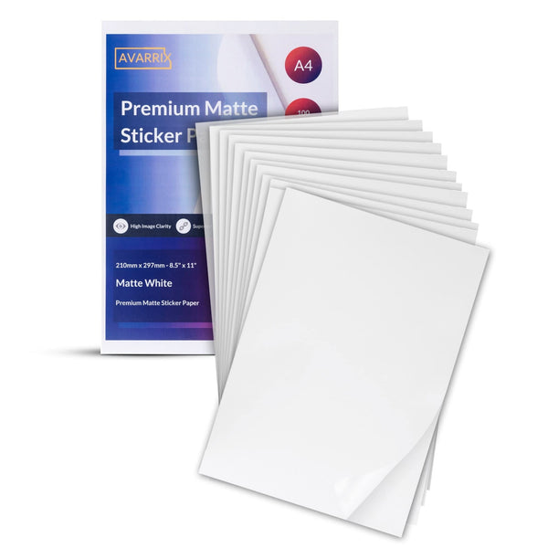 Avarrix Premium A4 Matte White Self Adhesive Sticker Paper 100 Sheets