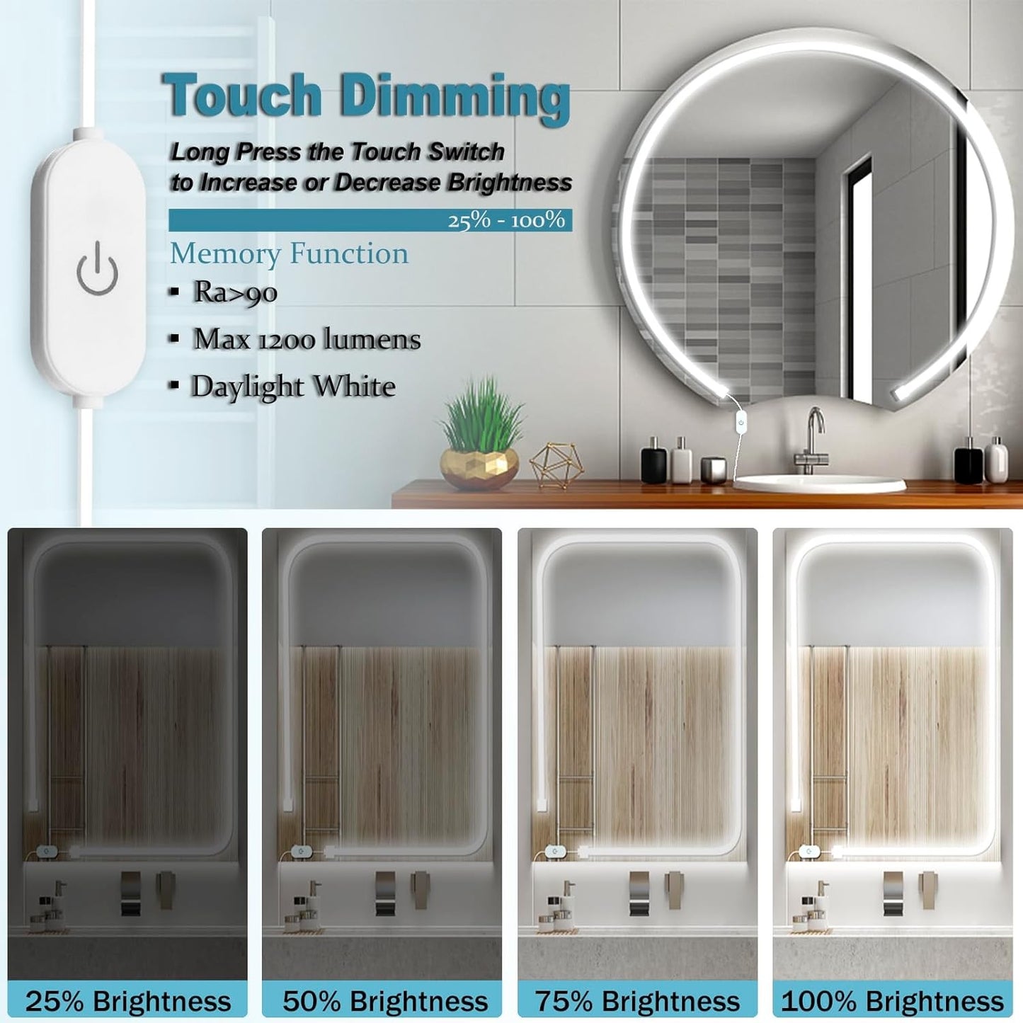 Blikshin LED Vanity Mirror Lights 10FT Dimmable White Self-Adhesive