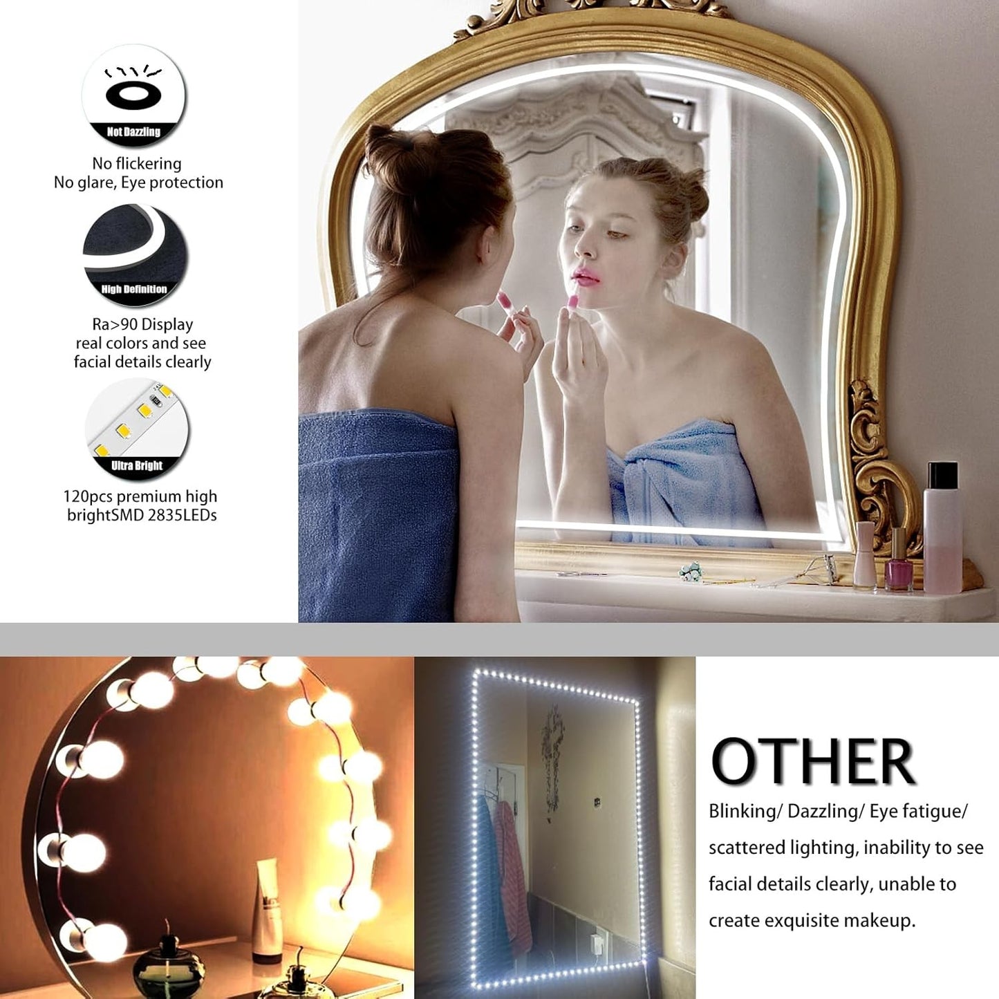 Blikshin LED Vanity Mirror Lights 10FT Dimmable White Self-Adhesive
