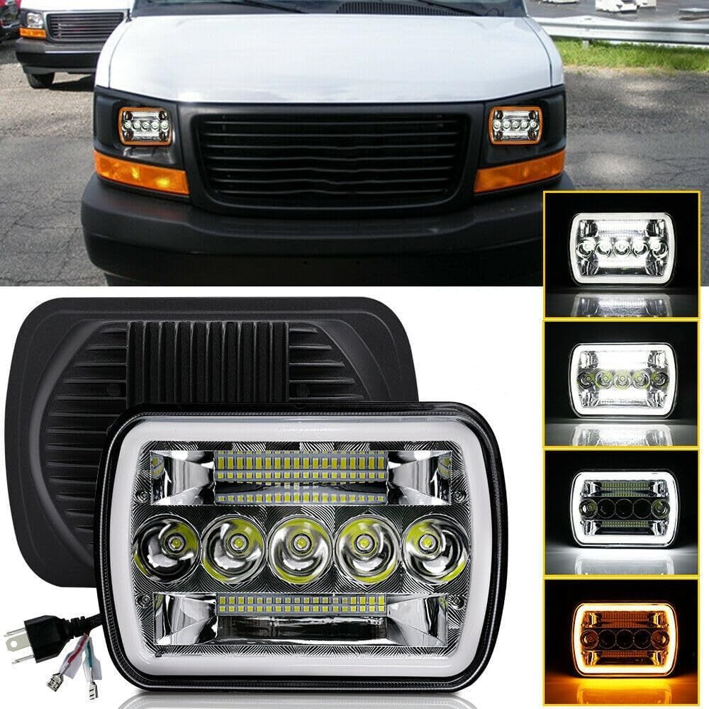 X.Starline 5x7 LED Headlights Dual Colour White Amber Pair for Jeep Pickup