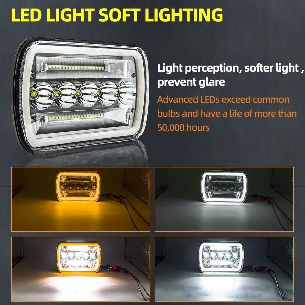 X.Starline 5x7 LED Headlights Dual Colour White Amber Pair for Jeep Pickup