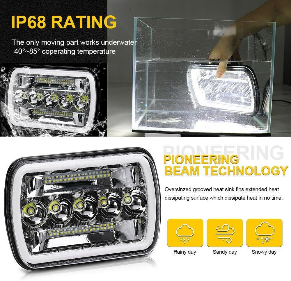 X.Starline 5x7 LED Headlights Dual Colour White Amber Pair for Jeep Pickup
