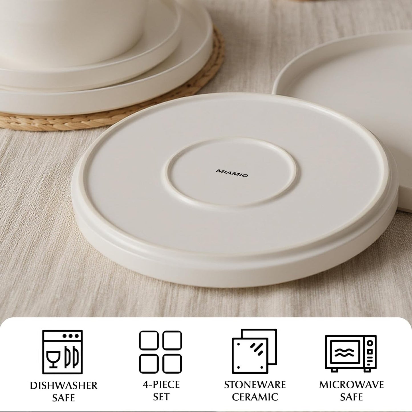 MIAMIO Luxe Collection Ceramic Dinner Plates Set for 4 People