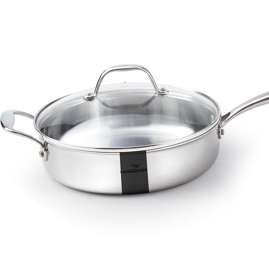 HOMICHEF 24CM Nickel-Free Stainless Steel Saute Pan with Glass Lid