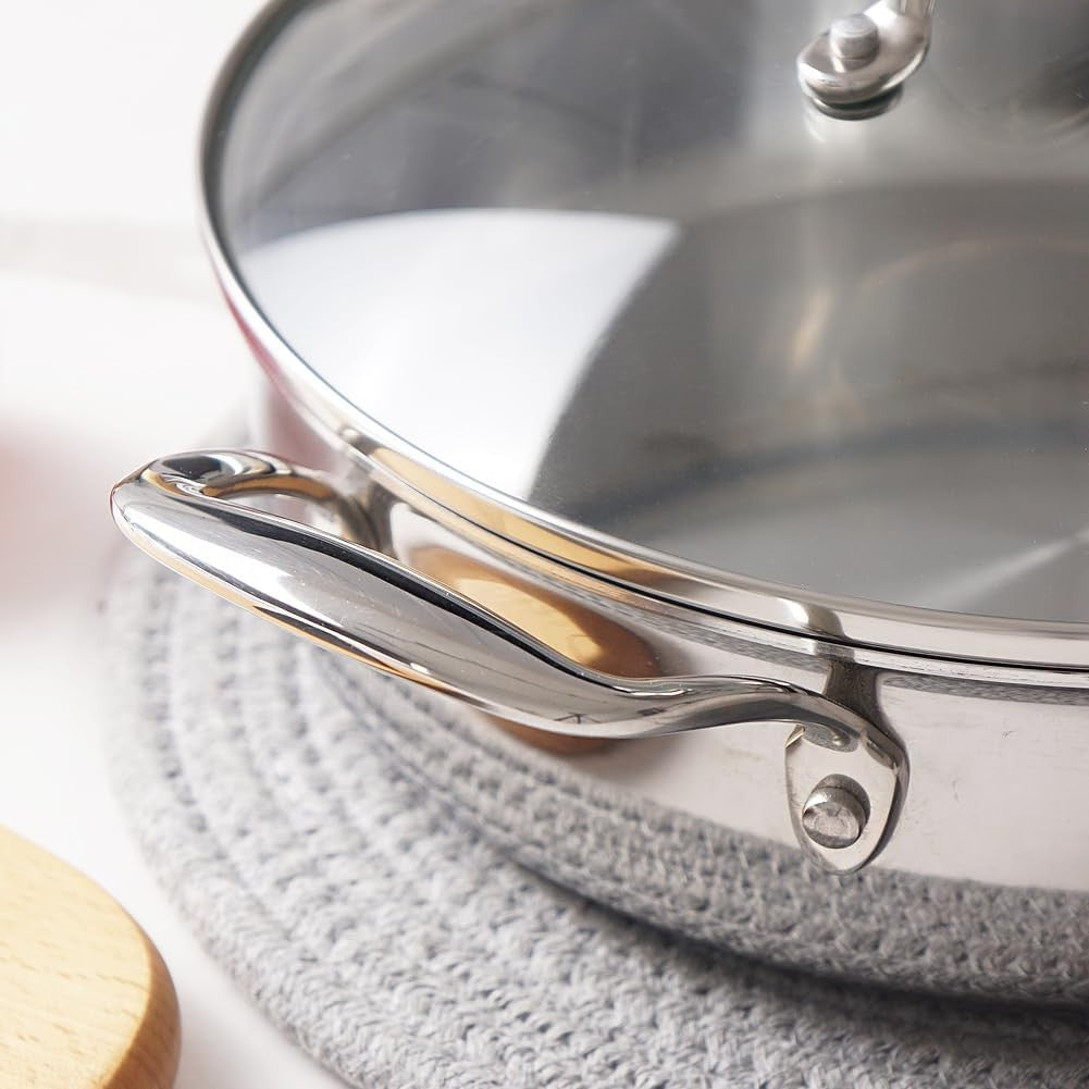 HOMICHEF 24CM Nickel-Free Stainless Steel Saute Pan with Glass Lid