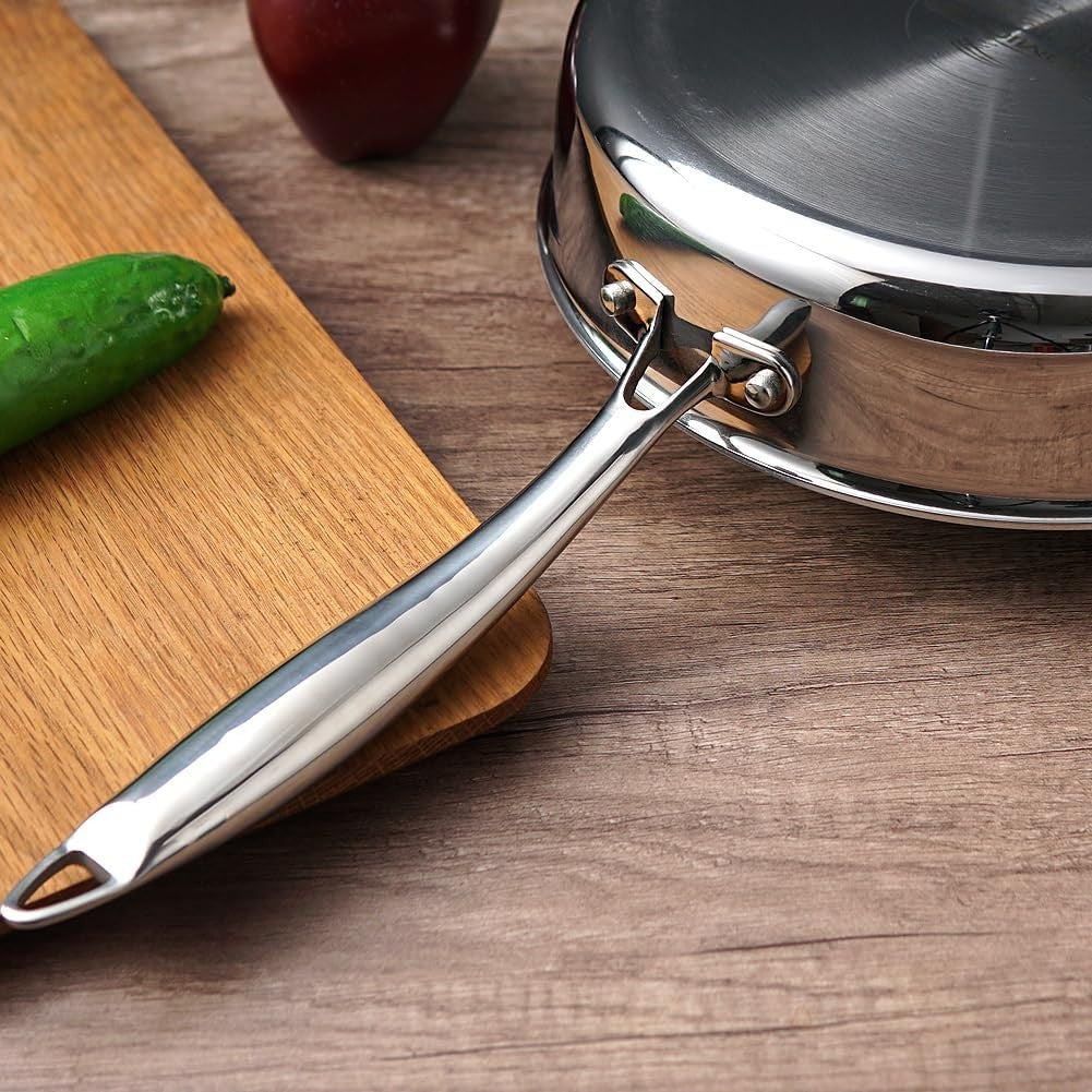 HOMICHEF 24CM Nickel-Free Stainless Steel Saute Pan with Glass Lid