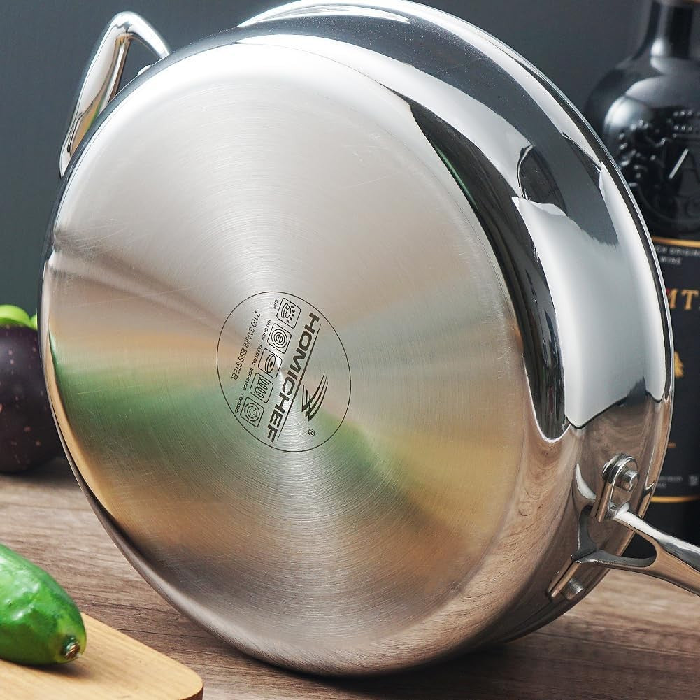 HOMICHEF 24CM Nickel-Free Stainless Steel Saute Pan with Glass Lid