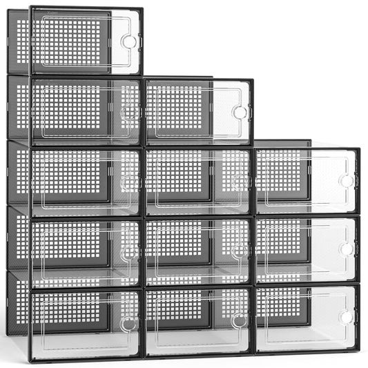 Kuject Large Shoe Organizers 12 Pack Clear Stackable Storage Bins