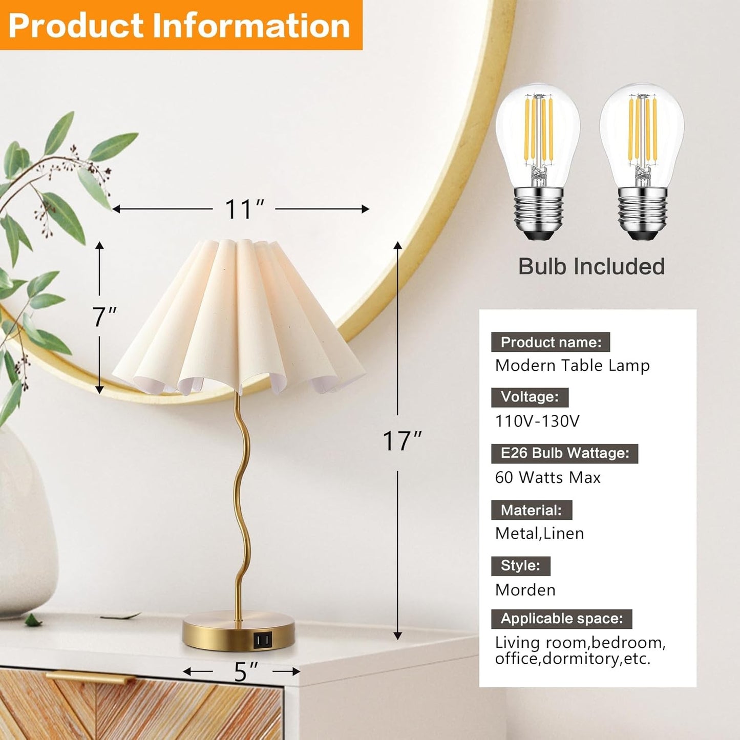 EOEYYOYB Touch Bedside Table Lamp with USB Ports, 3-Way Dimmable Light