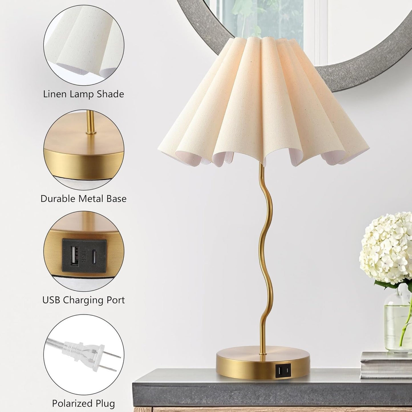 EOEYYOYB Touch Bedside Table Lamp with USB Ports, 3-Way Dimmable Light