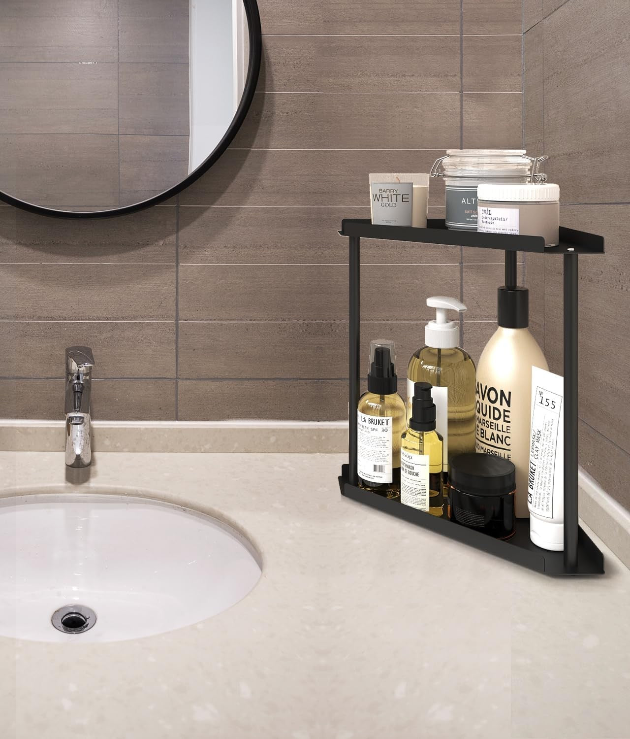 MEAJIO 2-Tier Clear Bathroom Counter Organizer for Makeup and Perfume Black