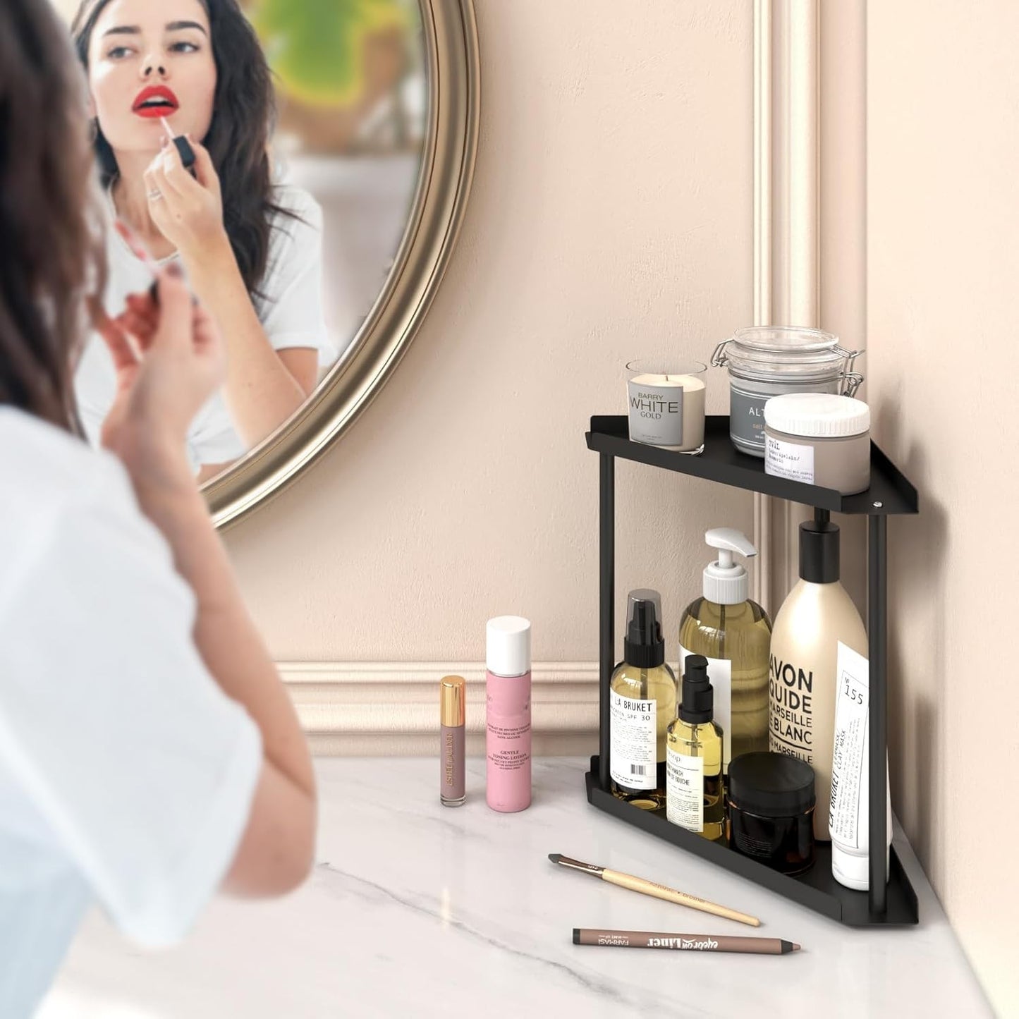 MEAJIO 2-Tier Clear Bathroom Counter Organizer for Makeup and Perfume Black