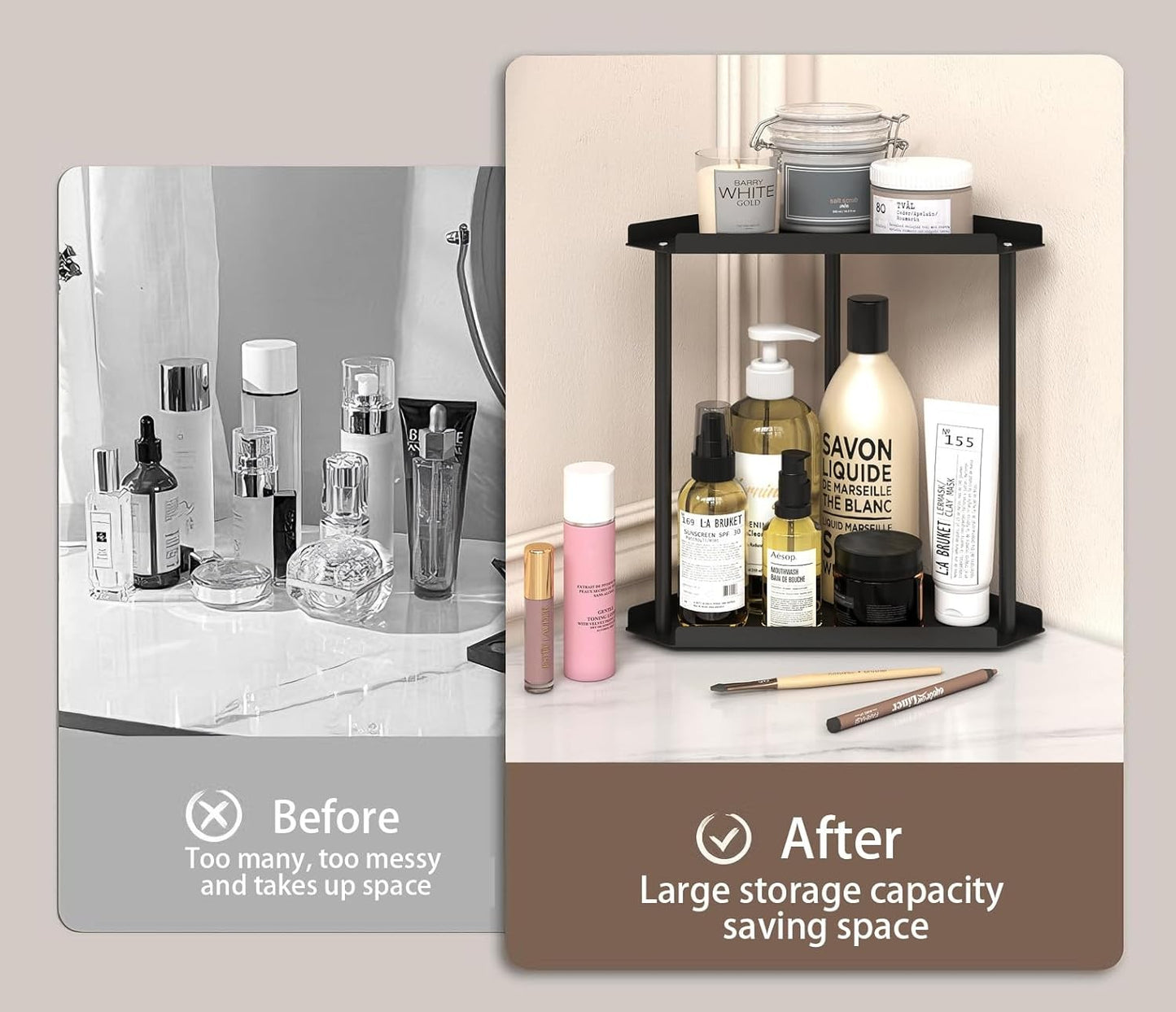 MEAJIO 2-Tier Clear Bathroom Counter Organizer for Makeup and Perfume Black