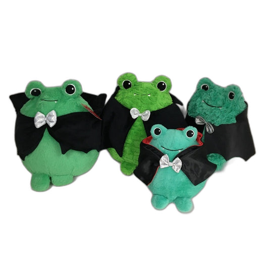 Soft Plush Fanged Green Frogs In Black Capes 4 Piece Stuffed Animal Toy Pack NEW