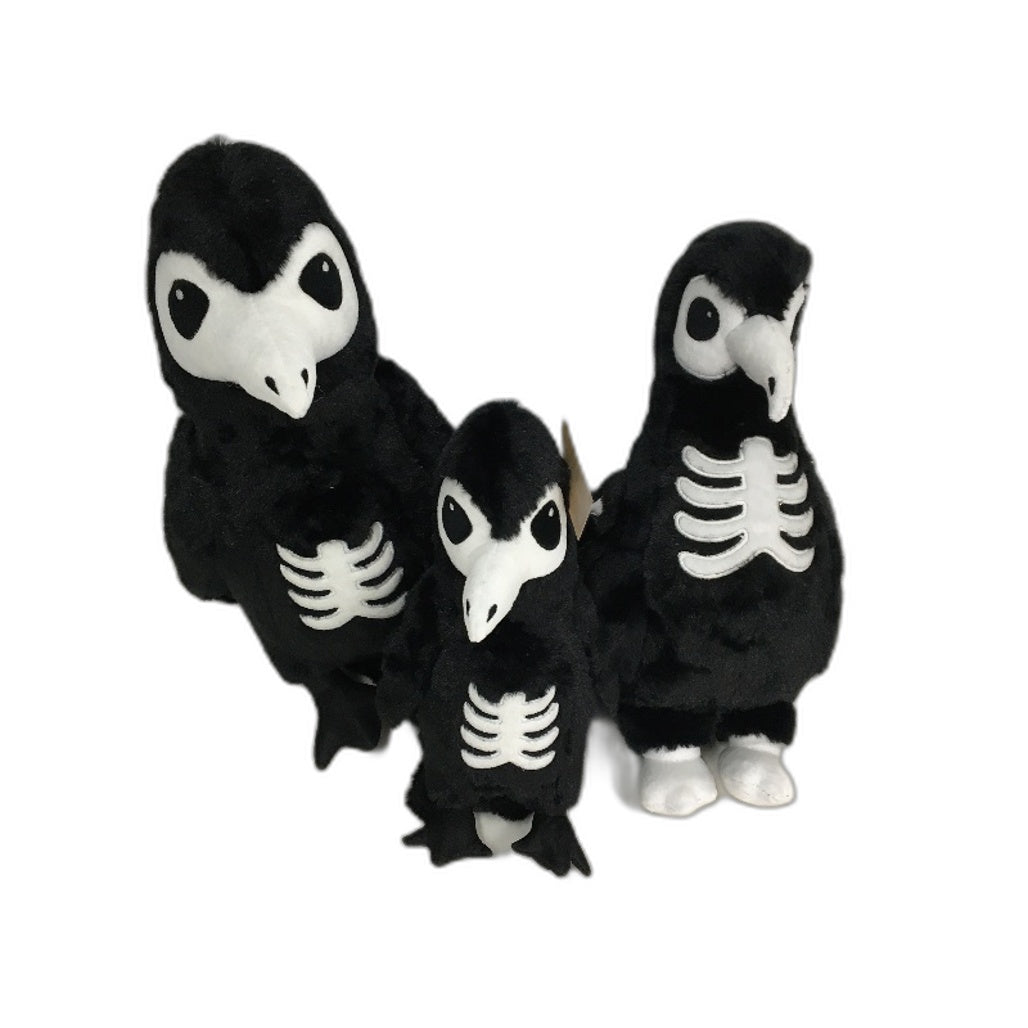 COLLECTABLE 3Pce Soft & Fluffy Skeleton Black Bird Themed Stuffed Toy Pack NEW