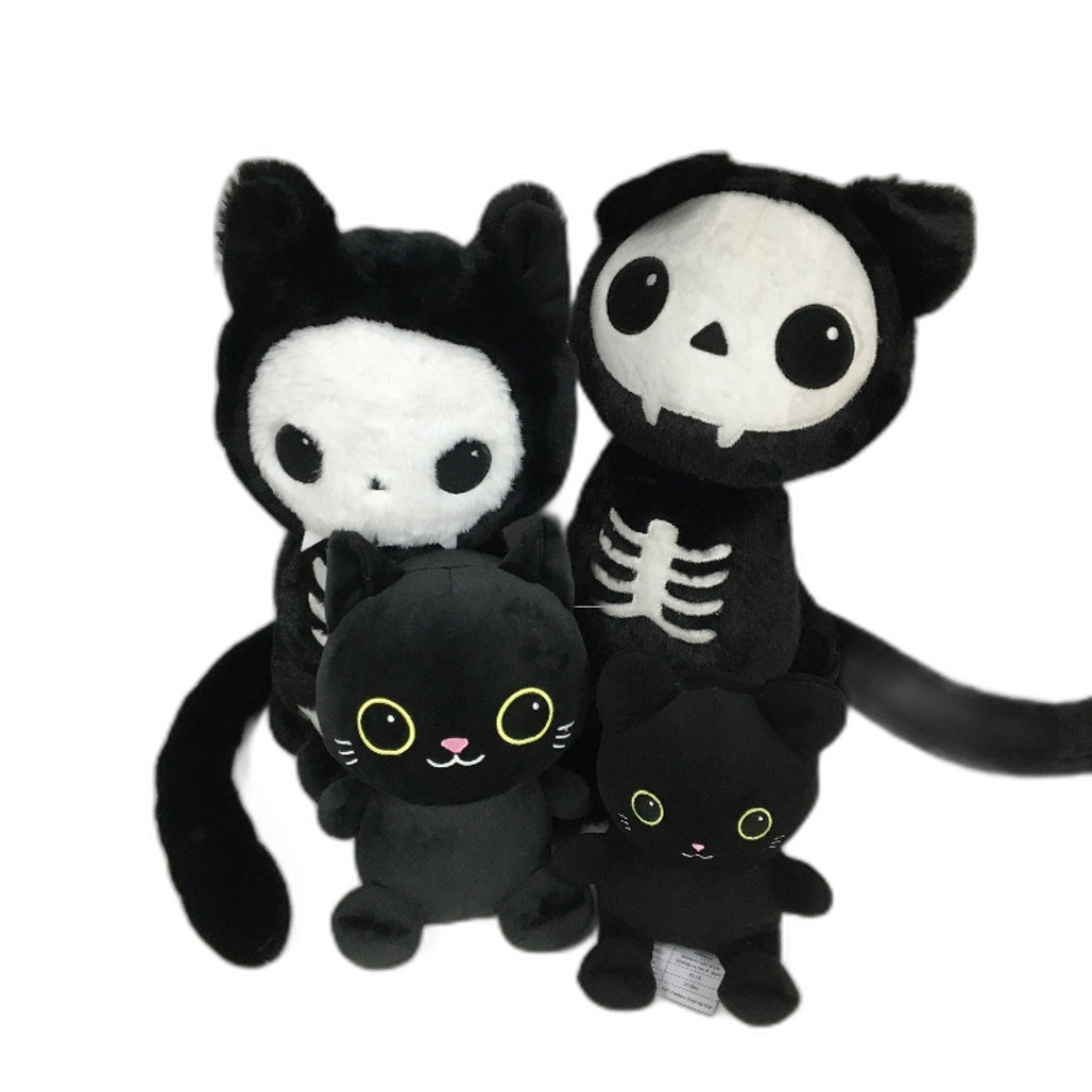 COLLECTABLE 4Pce Soft & Fluffy Skeleton Black Cat Themed Stuffed Toy Pack NEW