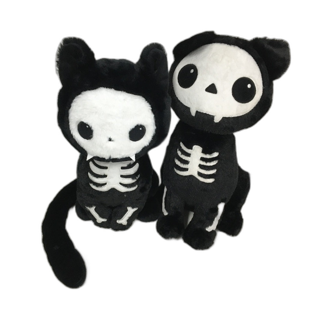 COLLECTABLE 4Pce Soft & Fluffy Skeleton Black Cat Themed Stuffed Toy Pack NEW