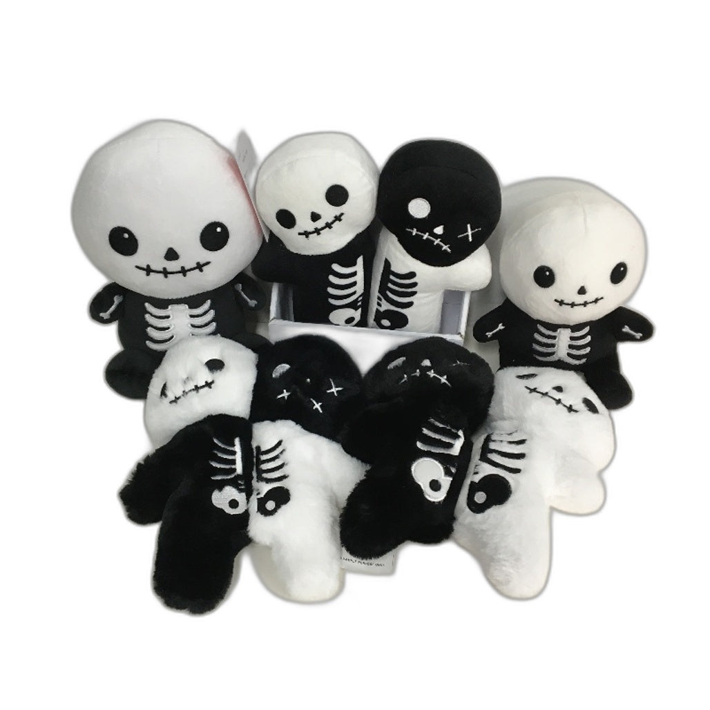 COLLECTABLE 5Pce Soft & Fluffy Skeleton Black White Themed Stuffed Toy Pack NEW