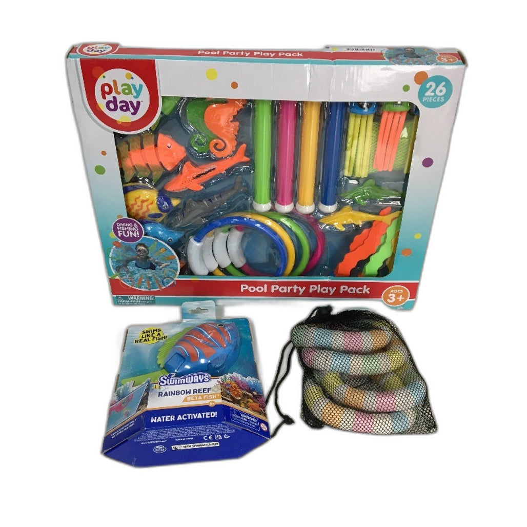Play Day Pool Party 26 Piece Diving Swim Set & Water Toys Play Pack Ages 3+ NEW