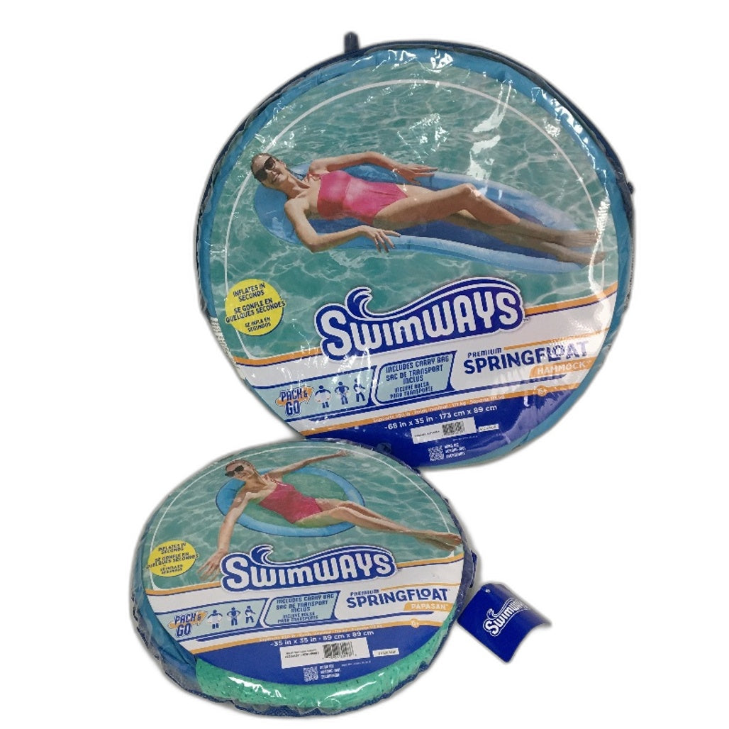 SwimWays Premium Spring Float Hammock & Papasan 2 Piece Pack & Carry Bags NEW