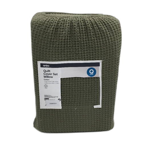 Easy Care Waffle Olive Green Australian Cotton Quilt Cover Set Size QUEEN NEW