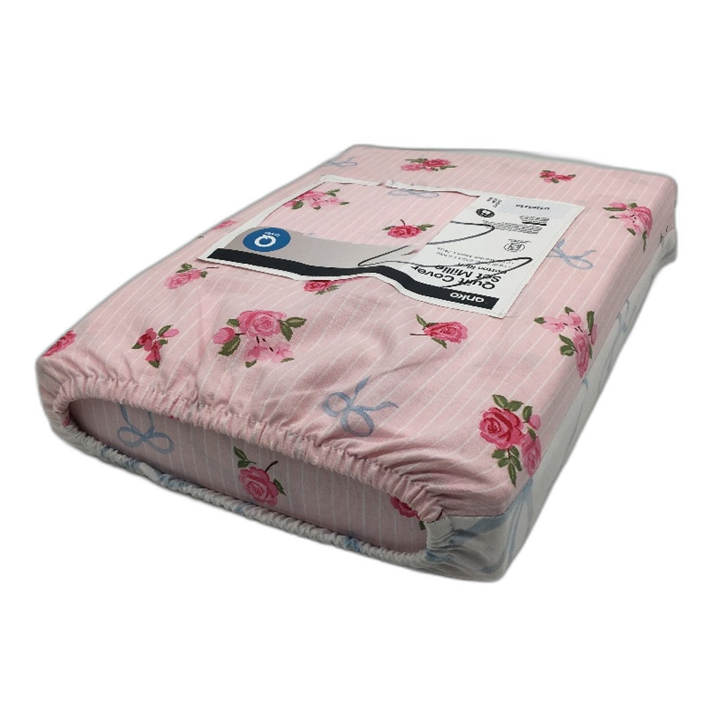 Easy Care Pink Floral Reversible Australian Cotton Quilt Cover Set QUEEN NEW