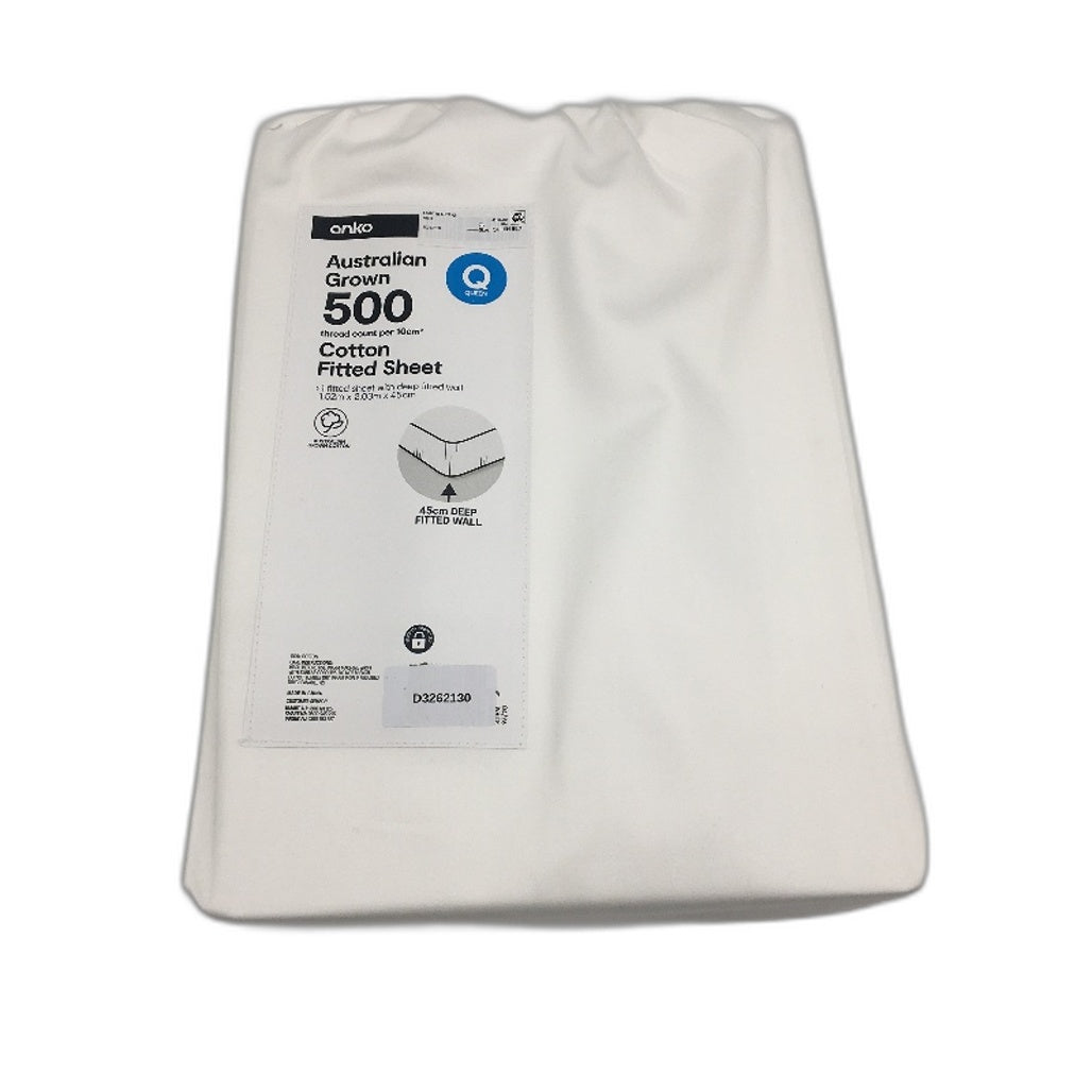 Australian Grown Cotton White Fitted Sheet 500 Thread Count QUEEN Size NEW