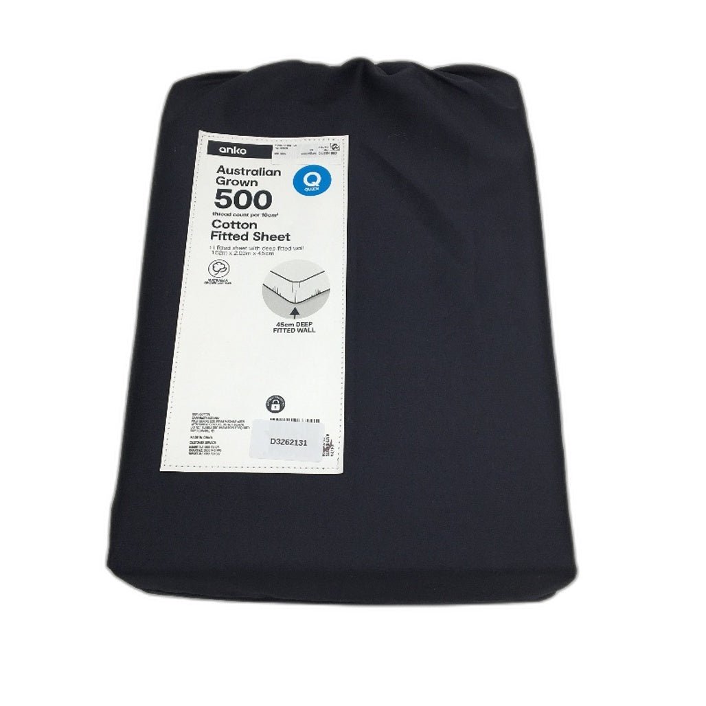 Australian Grown Cotton Anthracite Fitted Sheet 500 Thread Count QUEEN Size NEW