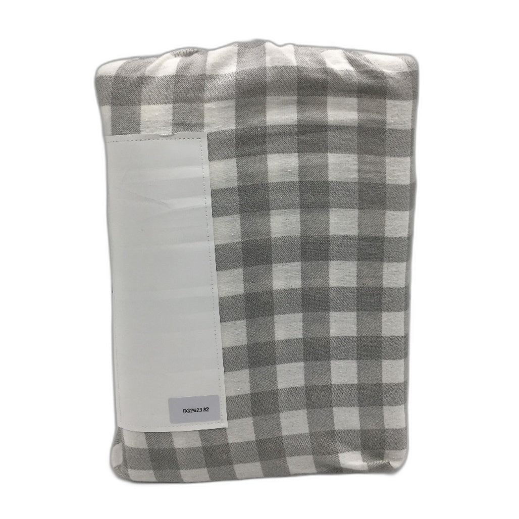 Easy Care Soft Grey & White Check Flannelette Fitted Sheet Set QUEEN Size NEW