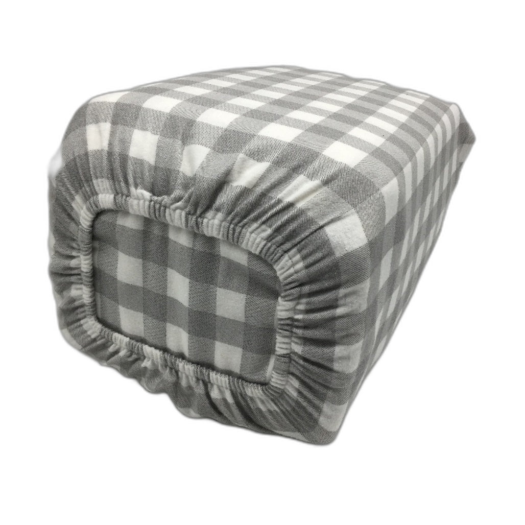 Easy Care Soft Grey & White Check Flannelette Fitted Sheet Set QUEEN Size NEW