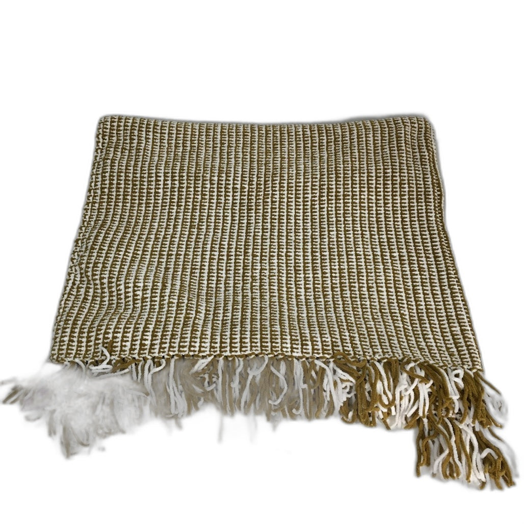 Target Home Althea Fringed Chenille Knit Cumin & White Throw 132 x 178cm NEW