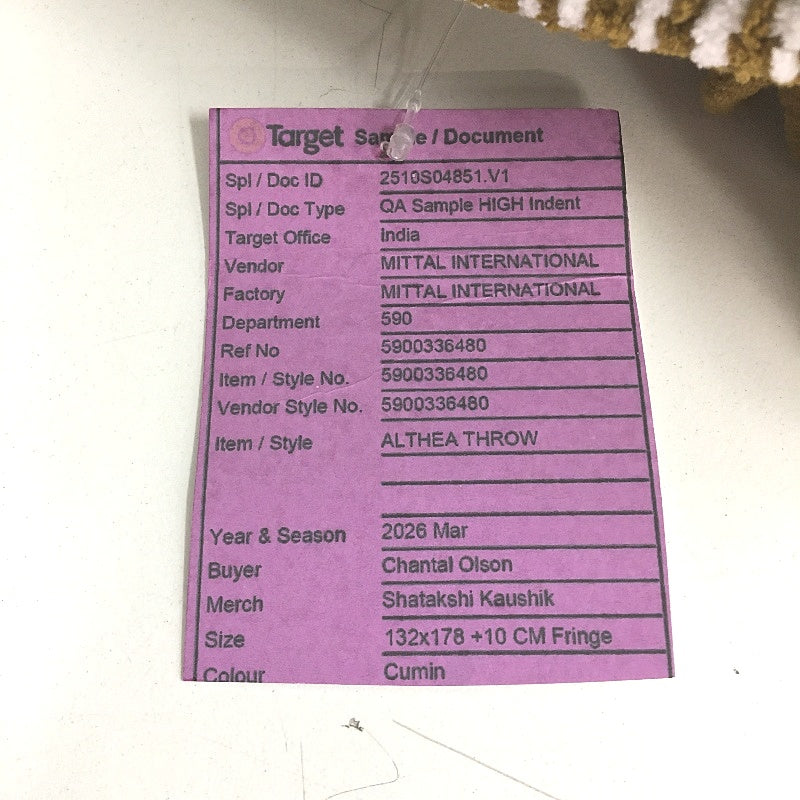 Target Home Althea Fringed Chenille Knit Cumin & White Throw 132 x 178cm NEW