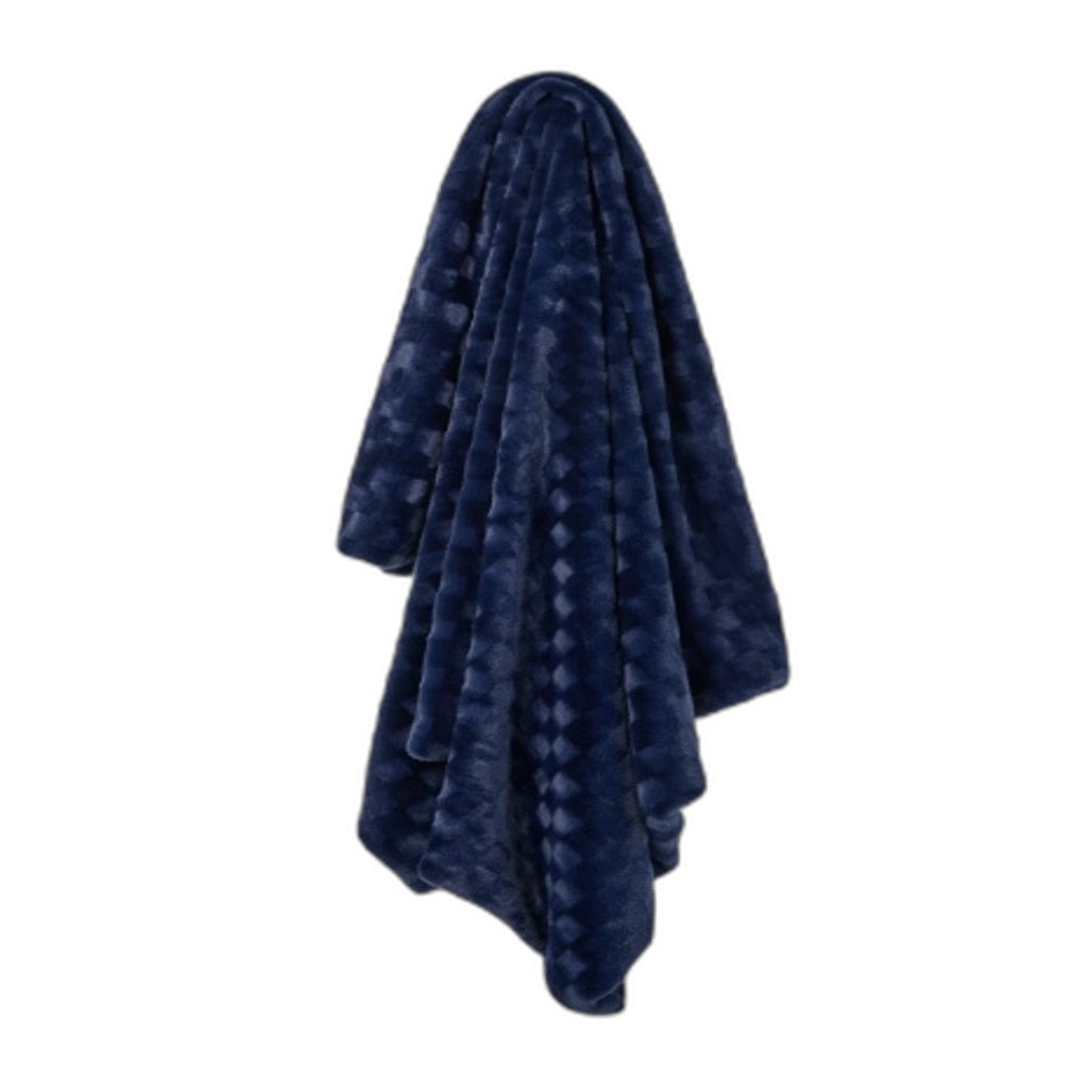 Brilliant Basics Navy Blue Ziggy Check Throw Rug Couch Blanket 130 x150cm NEW