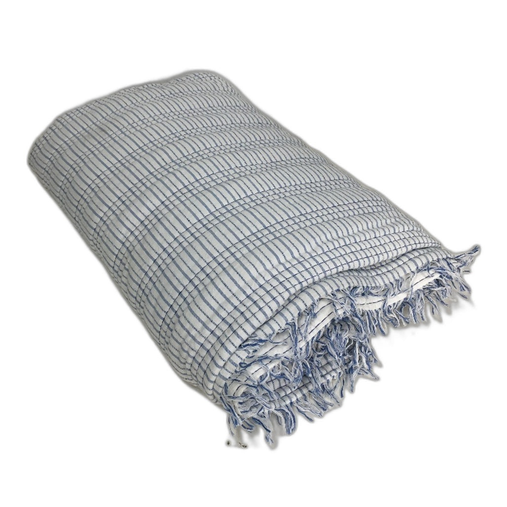 Target Home Plamer Cotton White Blue Striped Coverlet Queen/King 250x230cm NEW