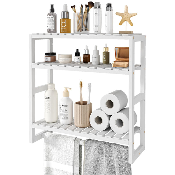 Galood 3 Tier Wall Mounted Bathroom Storage Shelf Organizer with Towel Rack NEW