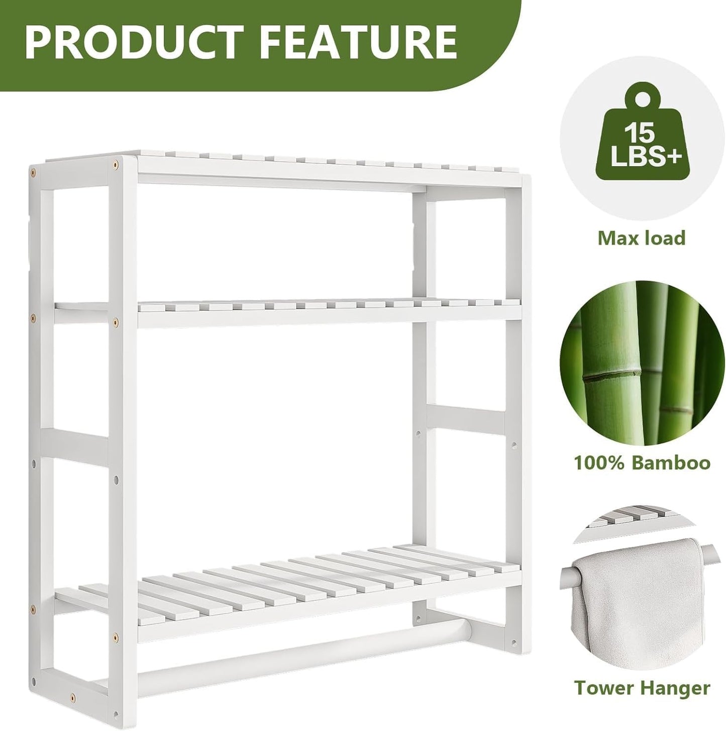 Galood 3 Tier Wall Mounted Bathroom Storage Shelf Organizer with Towel Rack NEW